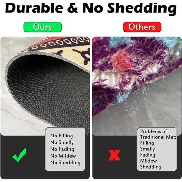 2 Pcs Boho Half Round Bath Mats, Bohemia Diatomaceous Earth Shower Mat,Non-Slip - Picture 6 of 7